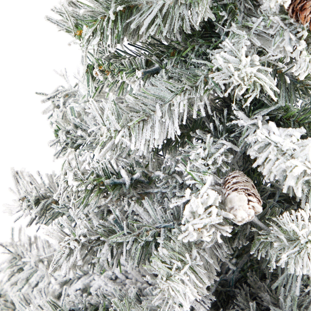 4.5' Flocked White River Mountain Pine Artificial Christmas Tree with Pinecones and 100 Clear LED Lights in Charcoal Urn