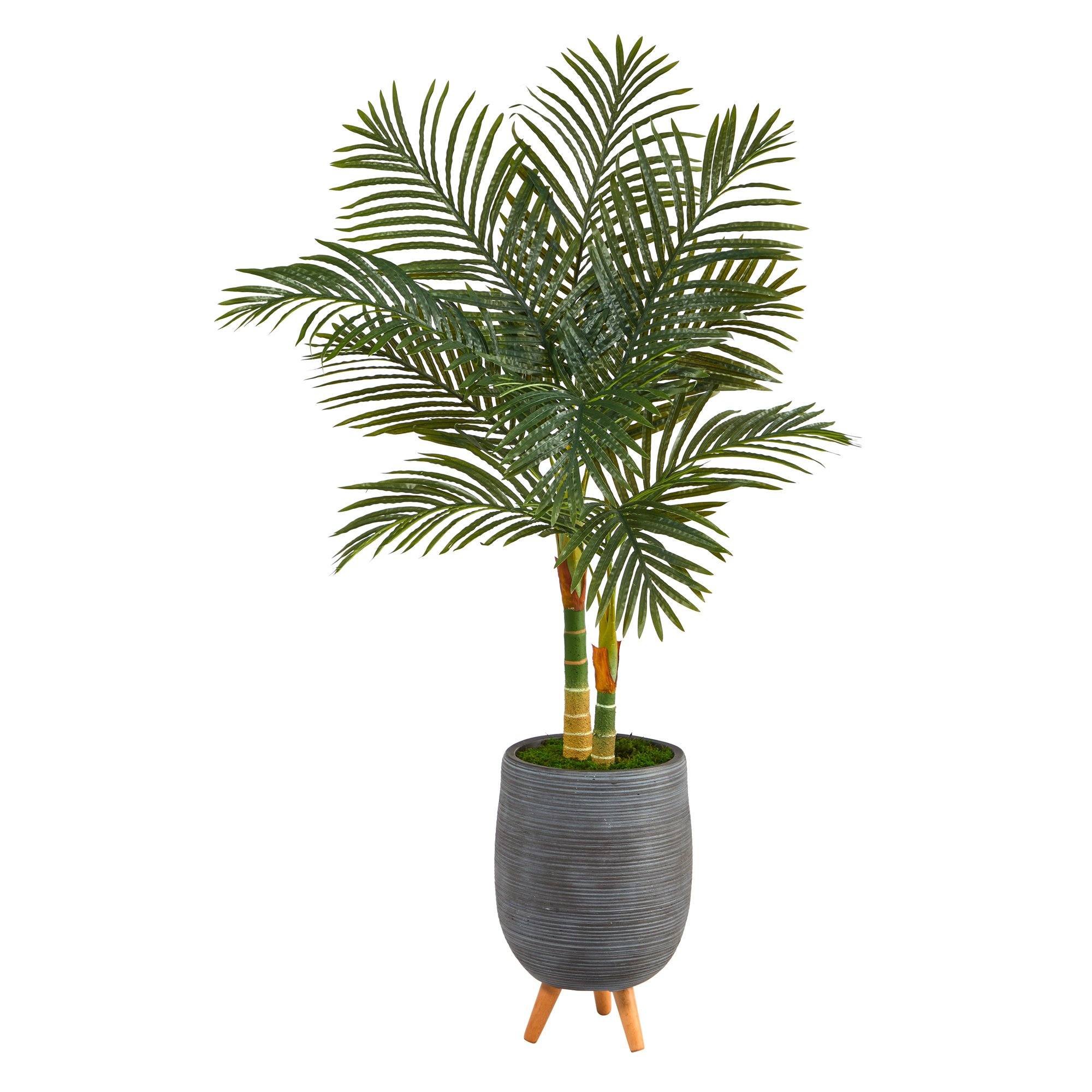 4.5’ Golden Cane Artificial Palm Tree in Gray Tri-Pod Planter