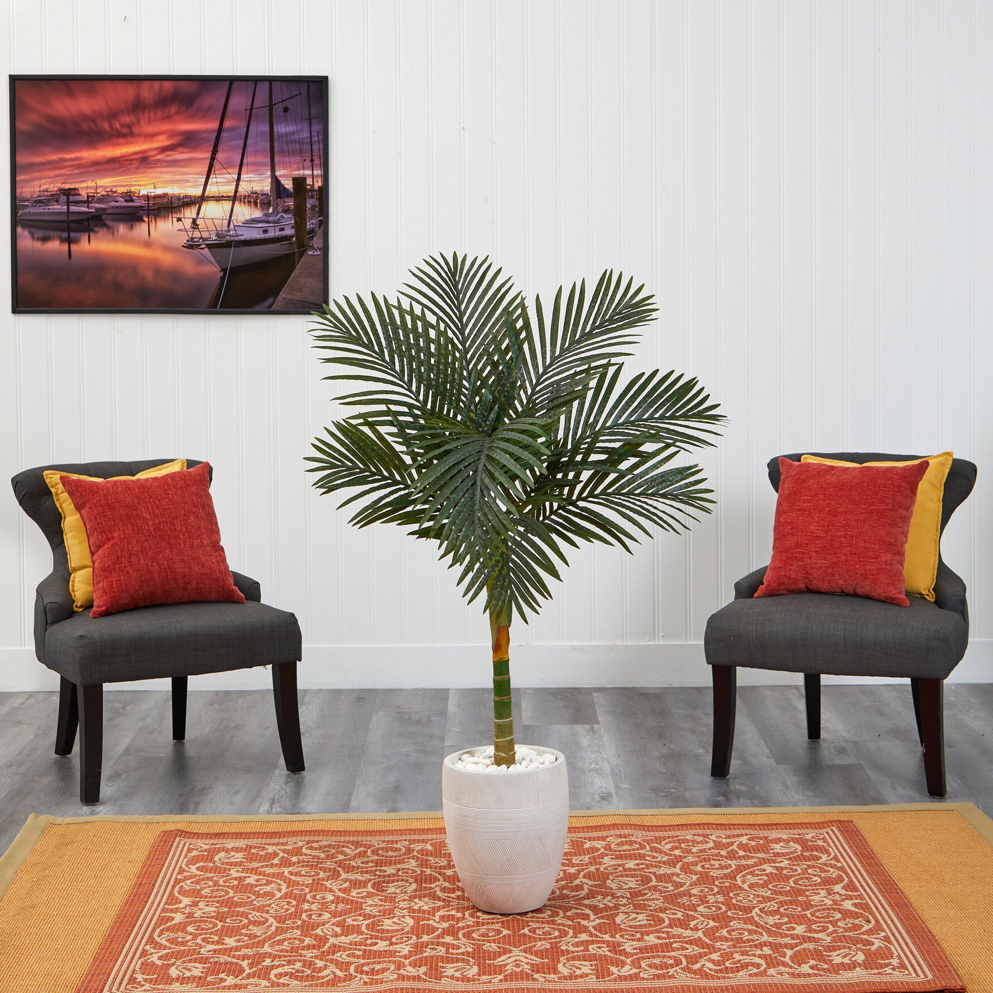 4.5’ Golden Cane Artificial Palm Tree in White Planter