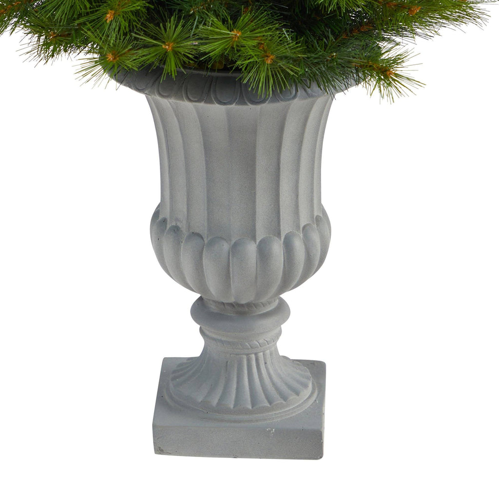 4.5’ Green Valley Pine Artificial Christmas Tree with 100 Warm White LED Lights and 201 Bendable Branches in Decorative Urn