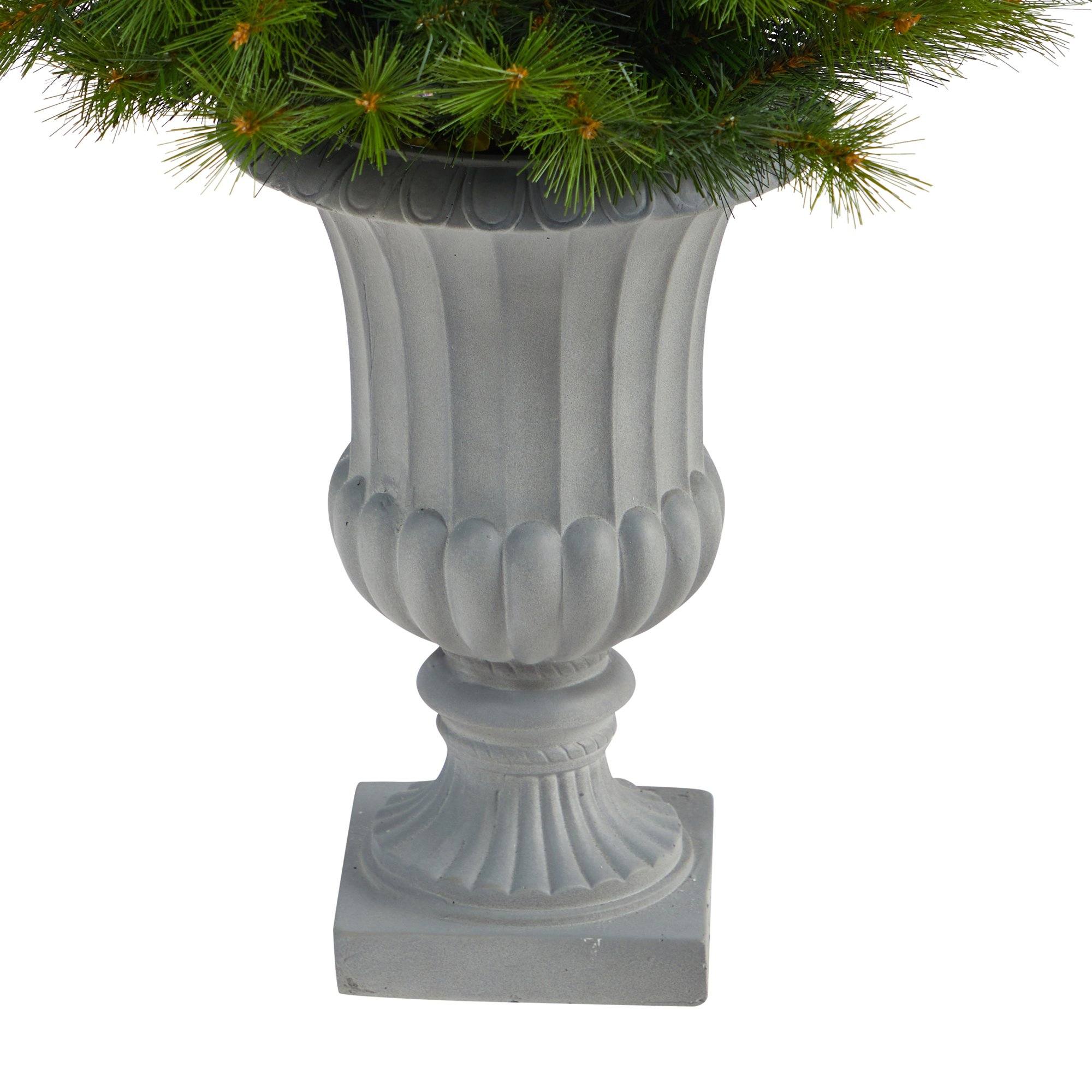 4.5’ Green Valley Pine Artificial Christmas Tree with 100 Warm White LED Lights and 201 Bendable Branches in Decorative Urn