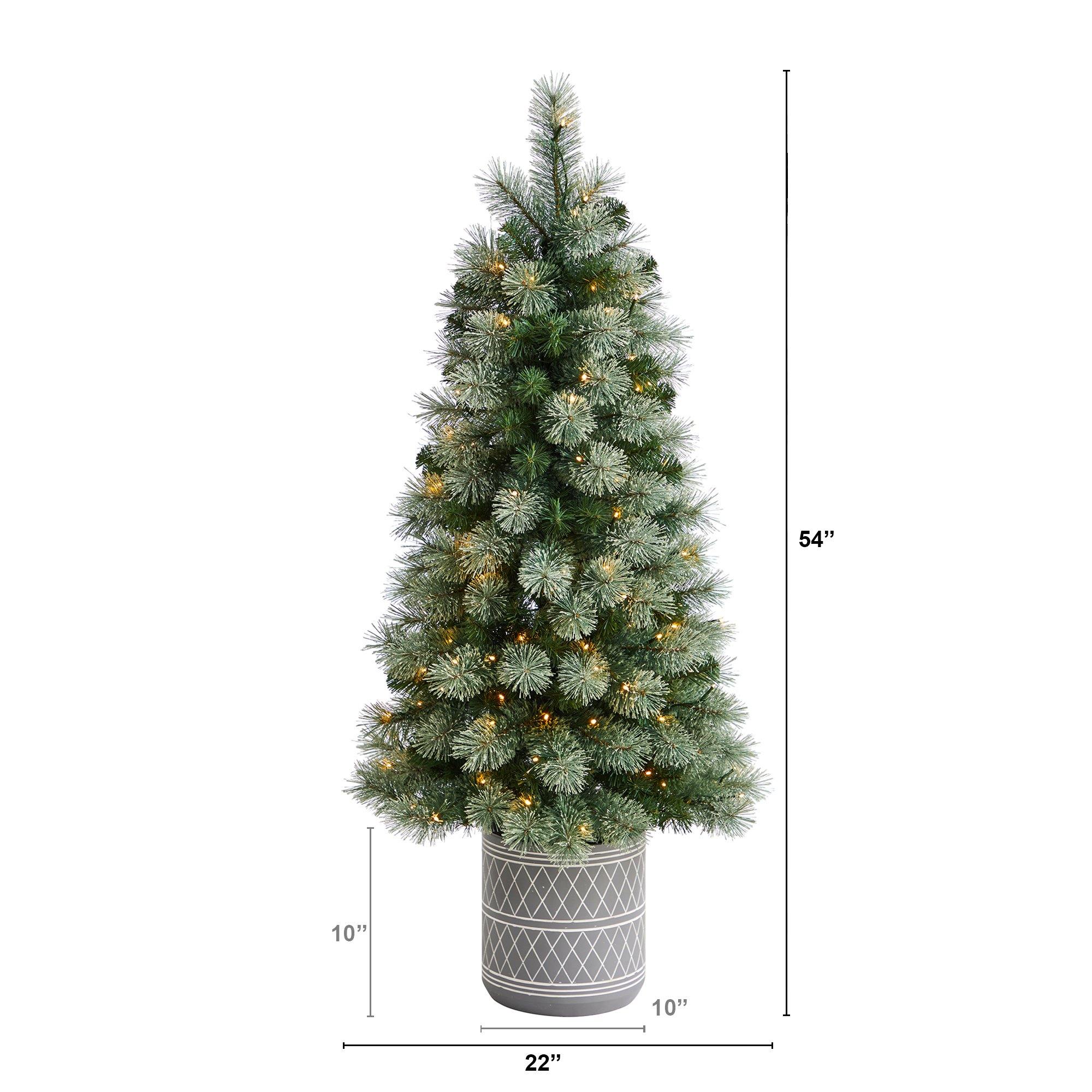 4.5’ Nova Scotia Artificial Christmas Tree in Engraved Geometric Stone Planter
