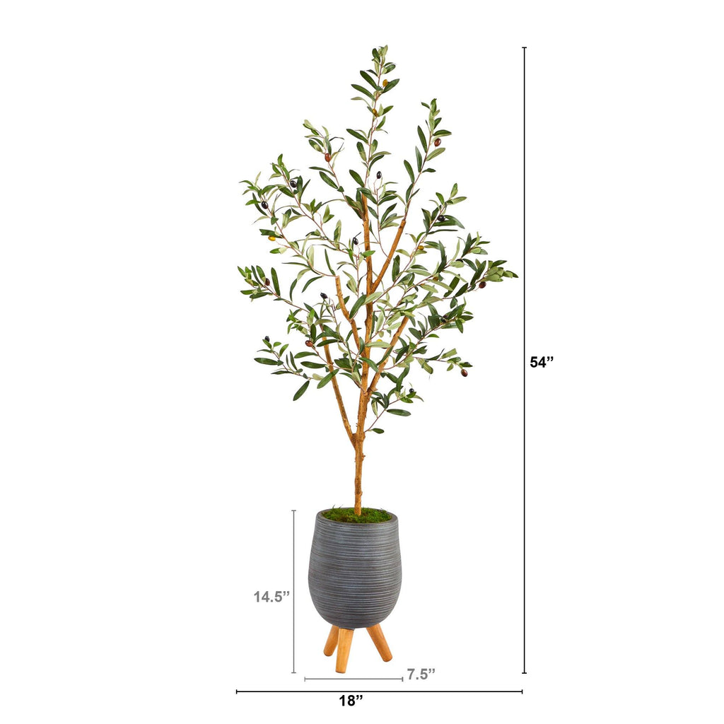 4.5’ Olive Artificial Tree in Gray Tripod Planter