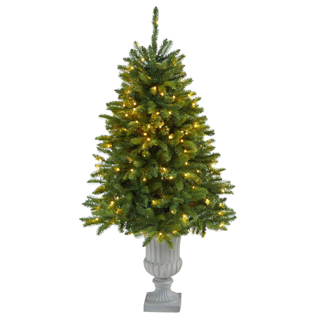 4.5’ Sierra Spruce “Natural Look” Artificial Christmas Tree with 150 Clear LED Lights in Decorative Urn