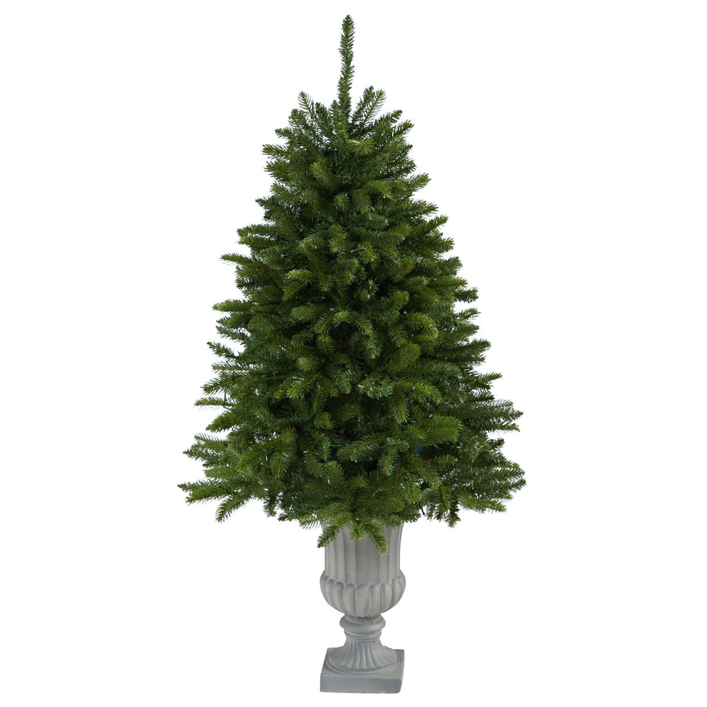 4.5’ Sierra Spruce “Natural Look” Artificial Christmas Tree with 150 Clear LED Lights in Decorative Urn
