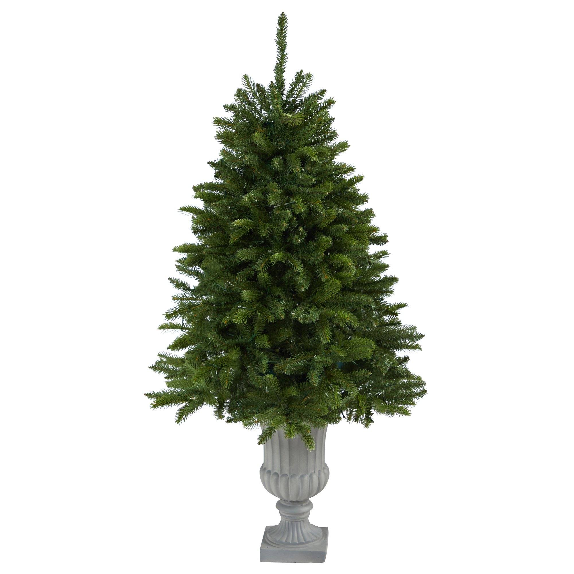 4.5’ Sierra Spruce “Natural Look” Artificial Christmas Tree with 150 Clear LED Lights in Decorative Urn