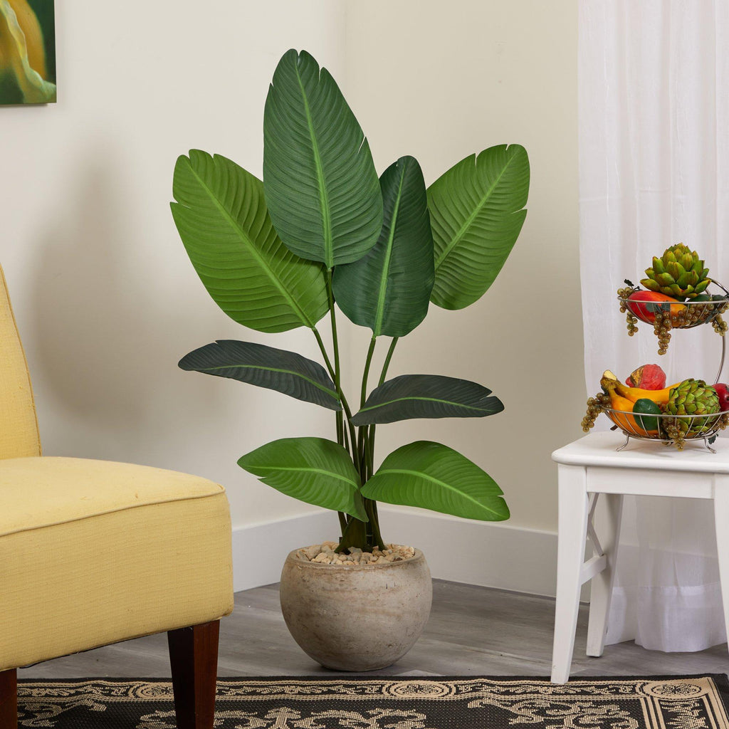 45” Travelers Palm Artificial Tree in Sand Colored Planter