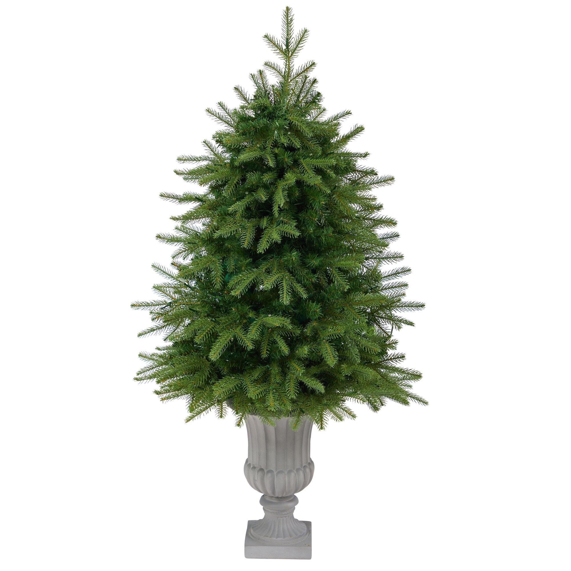 4.5’ Vancouver Fir “Natural Look” Artificial Christmas Tree with 250 Clear LED Lights and 814 Bendable Branches in Decorative Planter