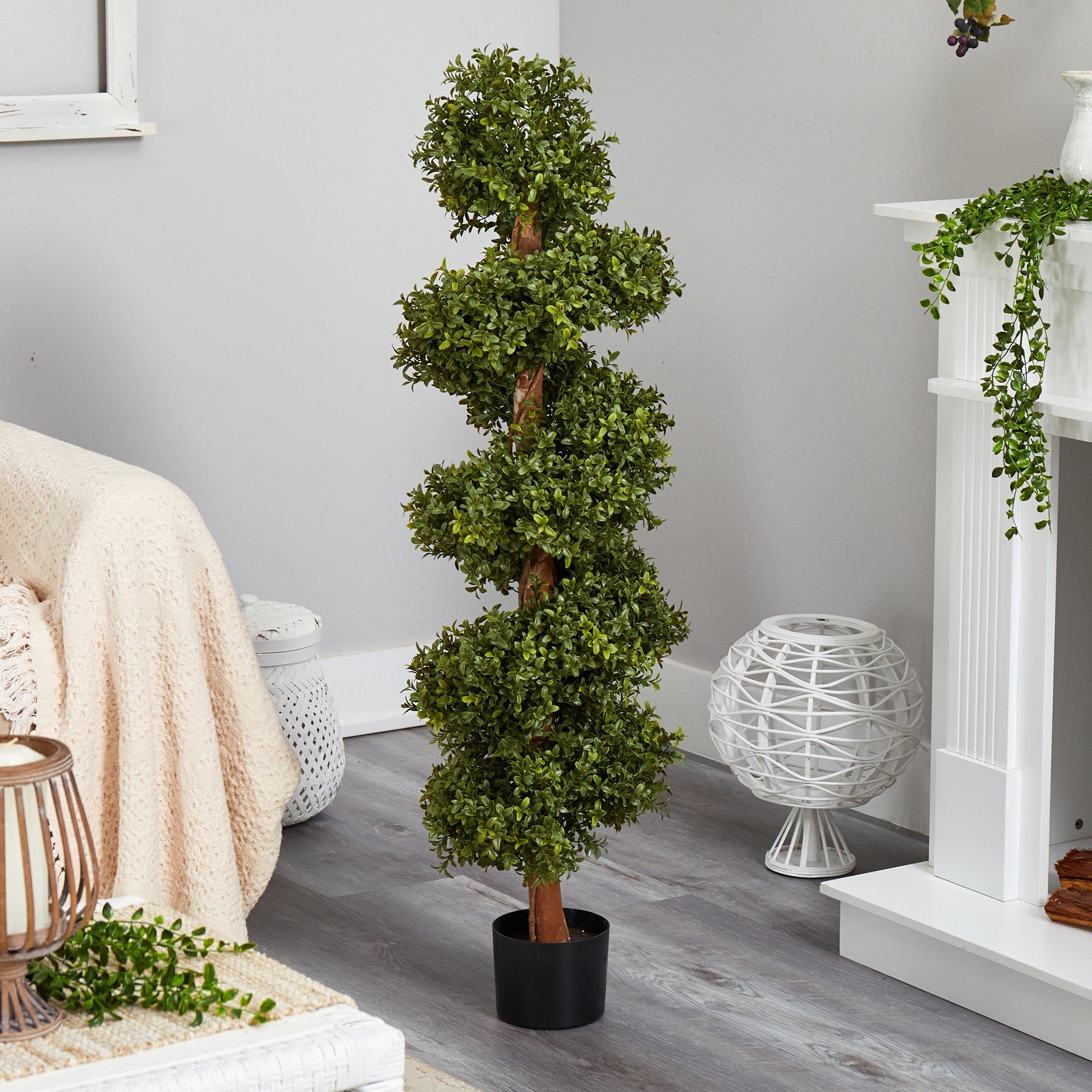 46” Boxwood Topiary Spiral Artificial Tree (Indoor/Outdoor)