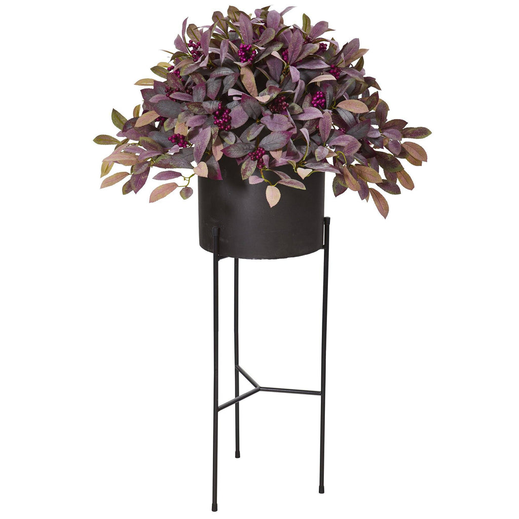 49” Fall Laurel Leaf with Berries Artificial Plant in Black Planter with Stand