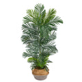 5’ Areca Palm Tree in Boho Chic Handmade Cotton & Jute Gray Woven Planter UV Resistant