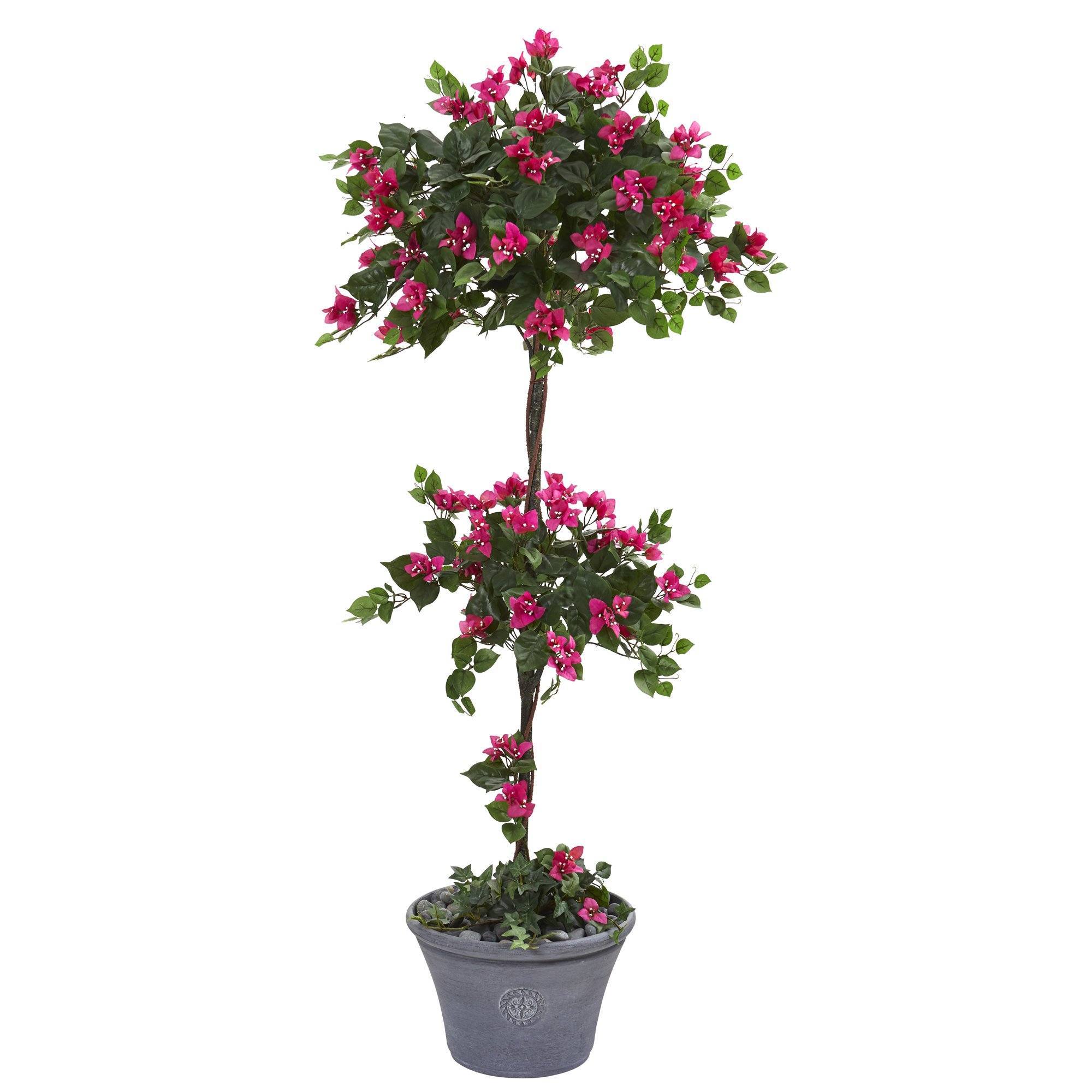 5’ Bougainvillea Artificial Topiary Tree in Gray Planter