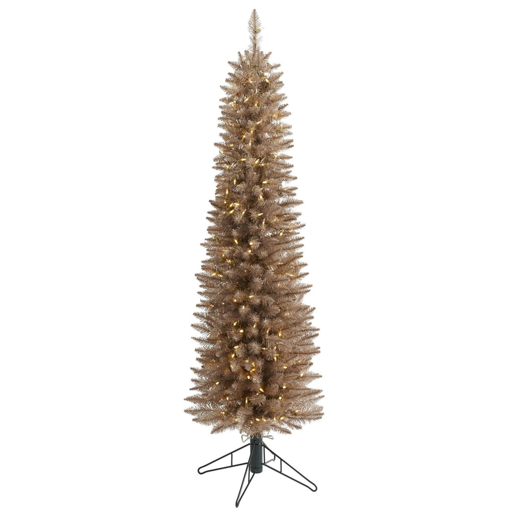 5’ Champagne Pencil Artificial Christmas Tree with 250 (multifunction) Clear LED Lights and 438 Bendable Branches