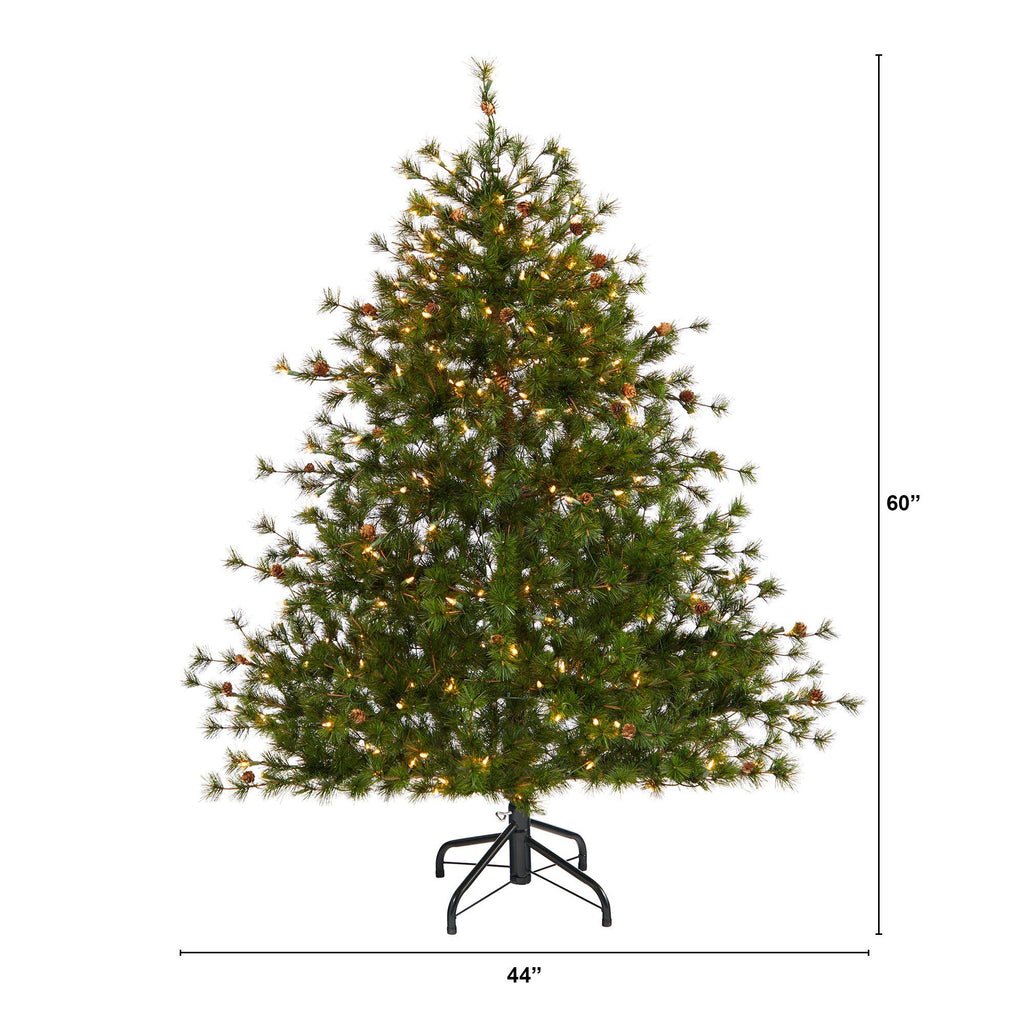 5’ Colorado Mountain Pine Artificial Christmas Tree with 250 Lights, 669 Branches and Pine Cones
