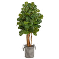5’ Fiddle Leaf Fig Artificial Tree in Handmade Black and White Natural Jute and Cotton Planter