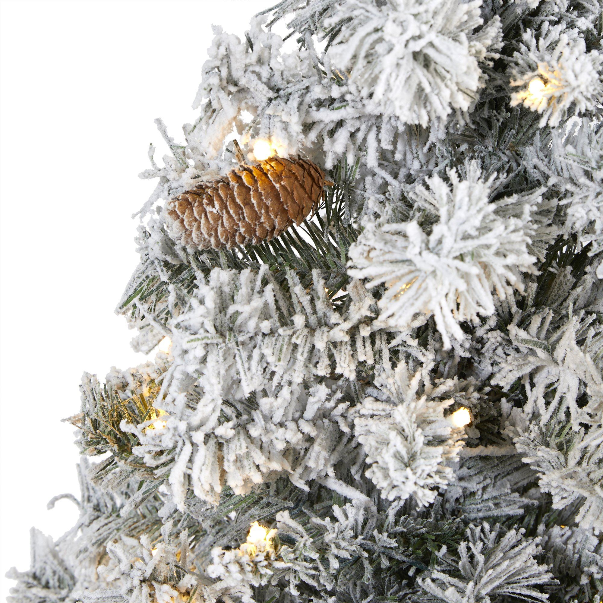 5' Flocked White River Mountain Pine Artificial Christmas Tree with Pinecones and 150 Clear LED Lights