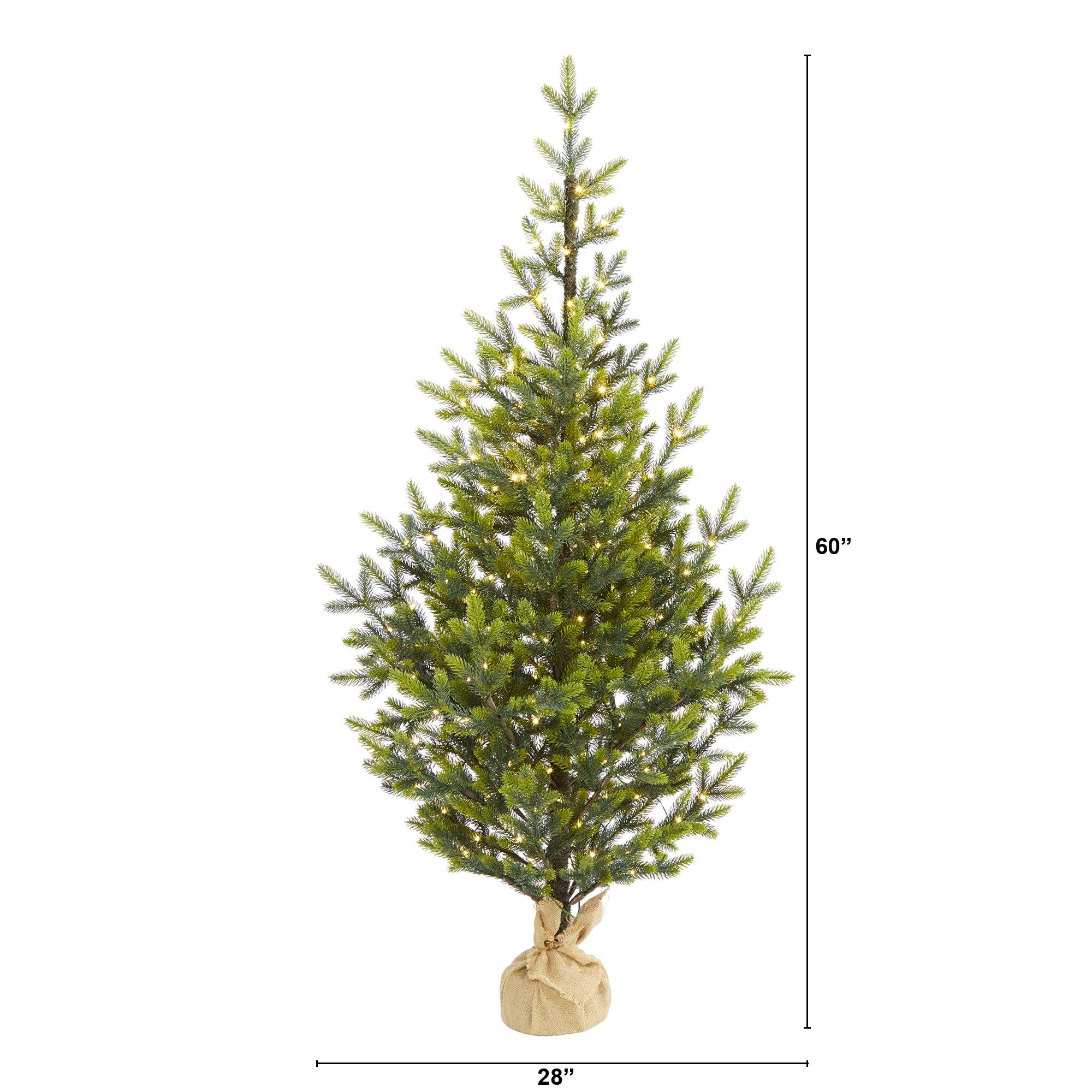 5’ Fraser Fir “Natural Look” Artificial Christmas Tree with 200 Clear LED Lights, a Burlap Base and 853 Bendable Branches