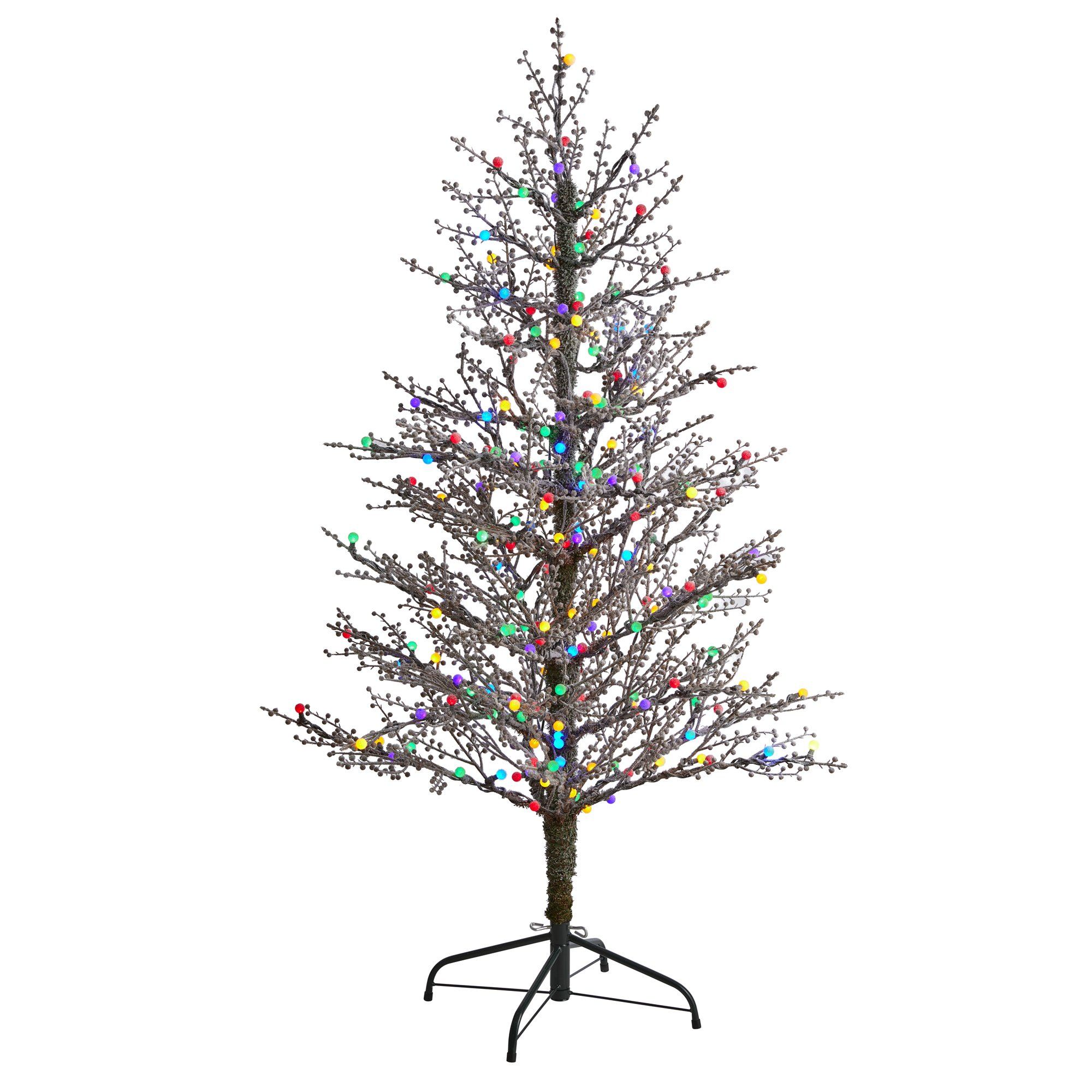 5' Frosted Berry Twig Artificial Christmas Tree with 200 Multicolored Gum Ball LED Lights and 386 Bendable Branches