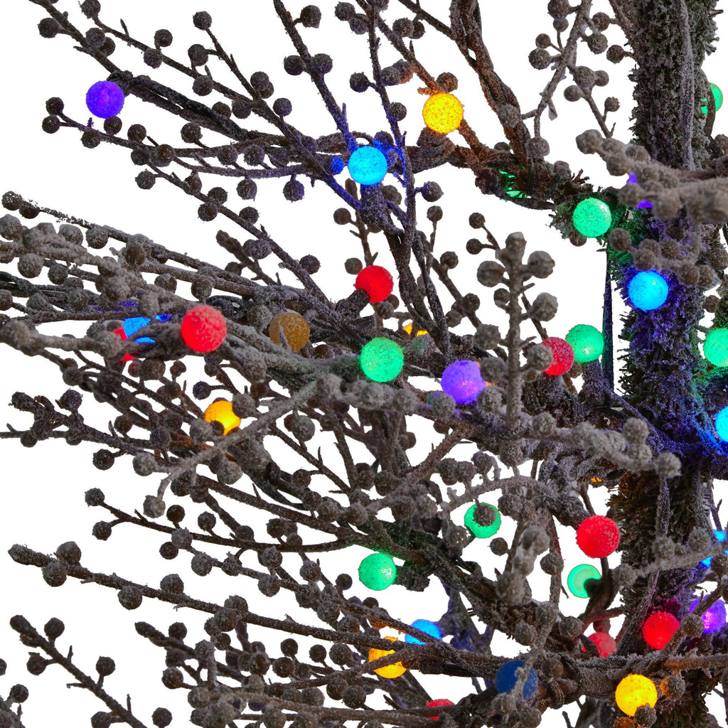 5' Frosted Berry Twig Artificial Christmas Tree with 200 Multicolored Gum Ball LED Lights and 386 Bendable Branches