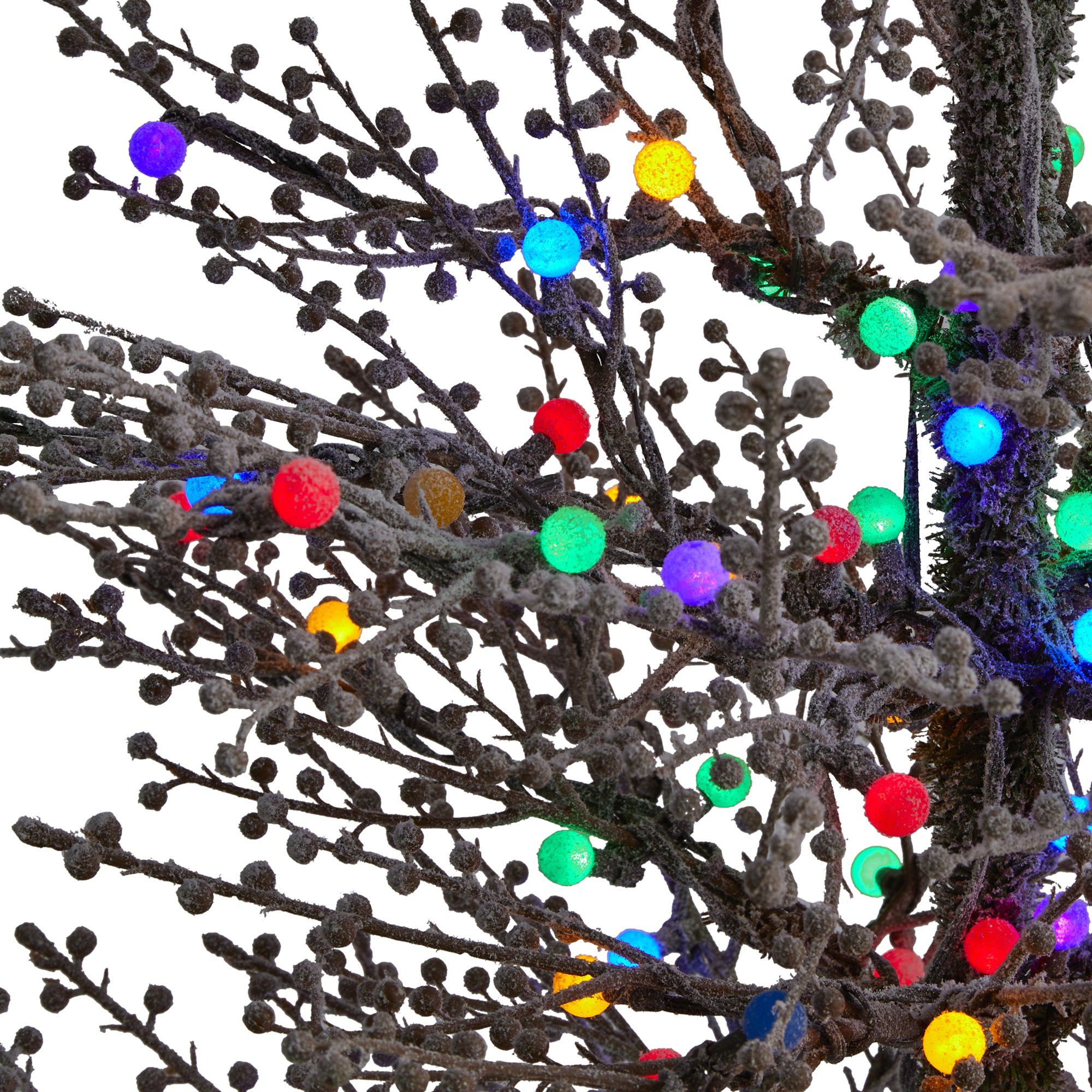 5' Frosted Berry Twig Artificial Christmas Tree with 200 Multicolored Gum Ball LED Lights and 386 Bendable Branches