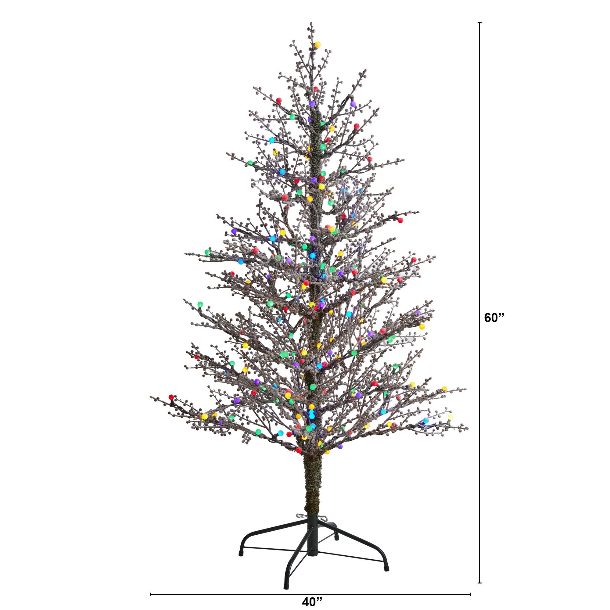 5' Frosted Berry Twig Artificial Christmas Tree with 200 Multicolored Gum Ball LED Lights and 386 Bendable Branches