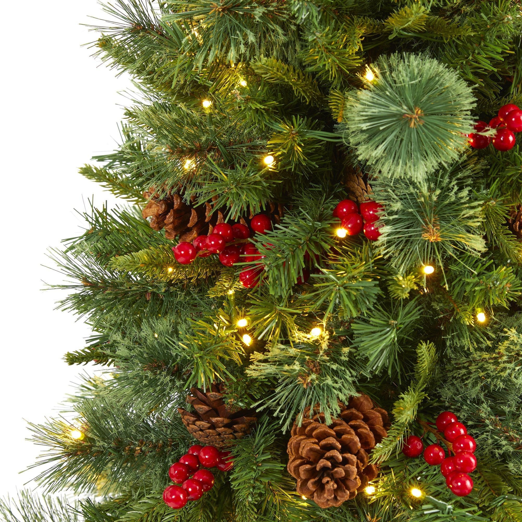 5’ Norway Mixed Pine Artificial Christmas Tree with 200 Clear LED Lights, Pine Cones and Berries