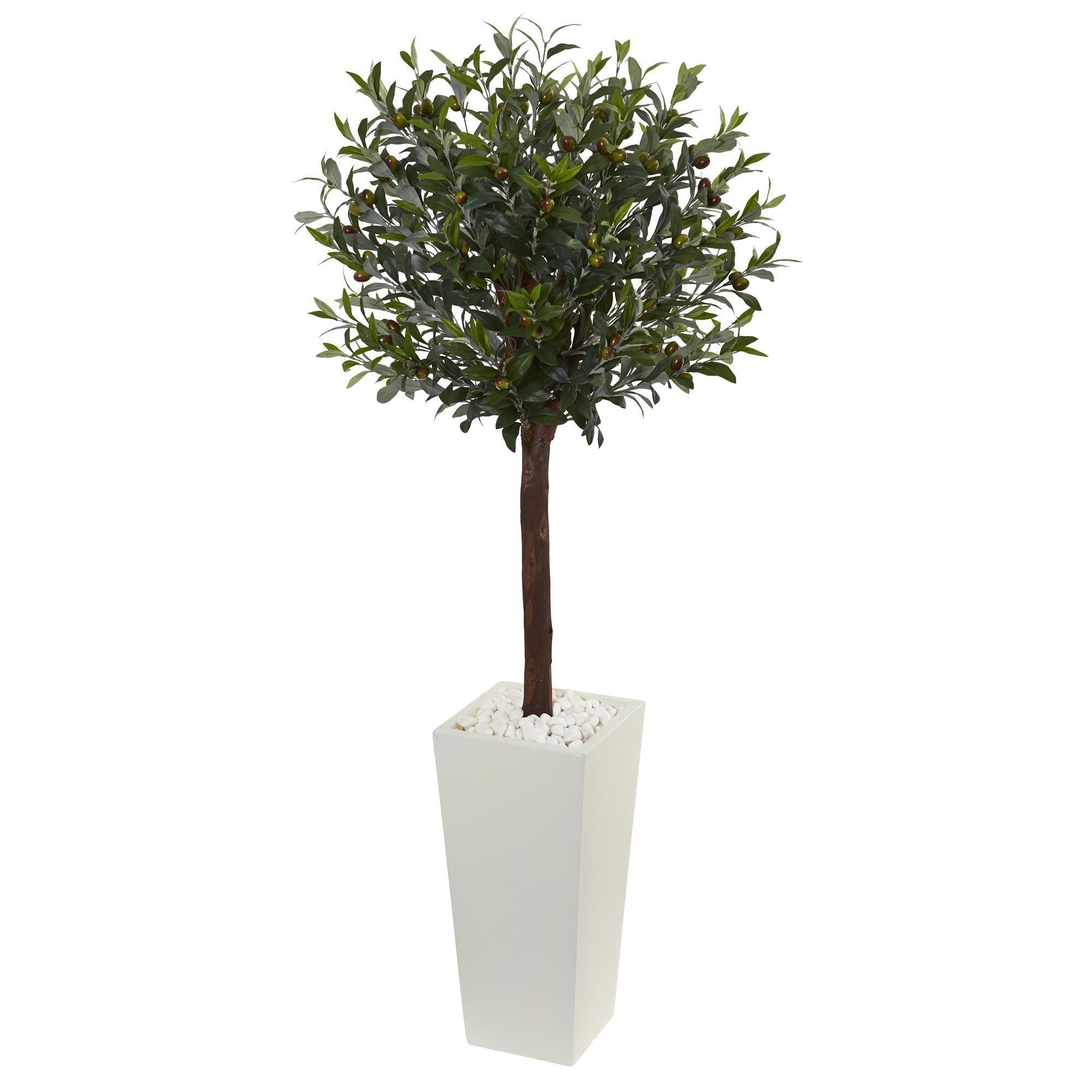 5’ Olive Topiary Artificial Tree in White Tower Planter