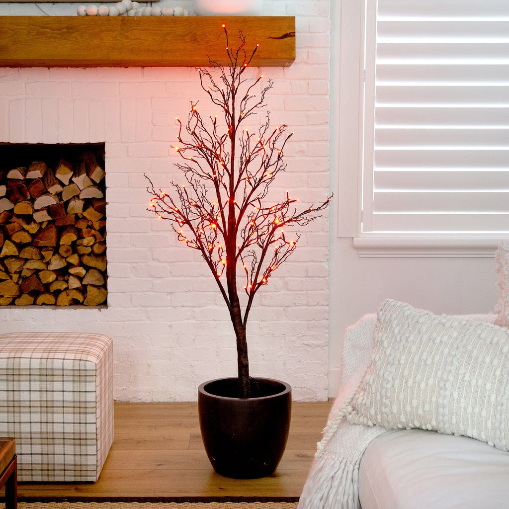 5’ Pre-Lit Halloween Deluxe Black Twig Artificial Tree with 102 Orange & Purple LED Lights
