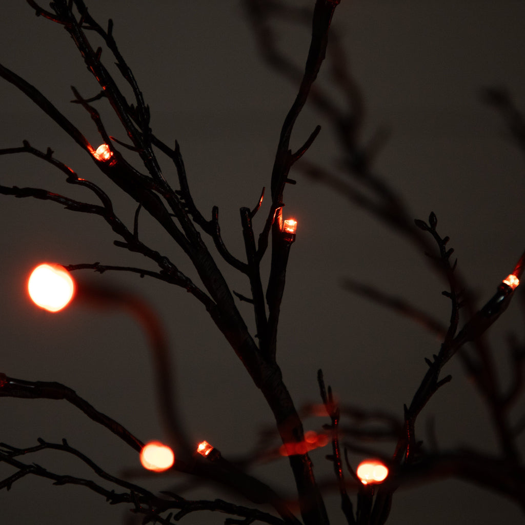 5’ Pre-Lit Halloween Deluxe Black Twig Artificial Tree with 102 Orange & Purple LED Lights