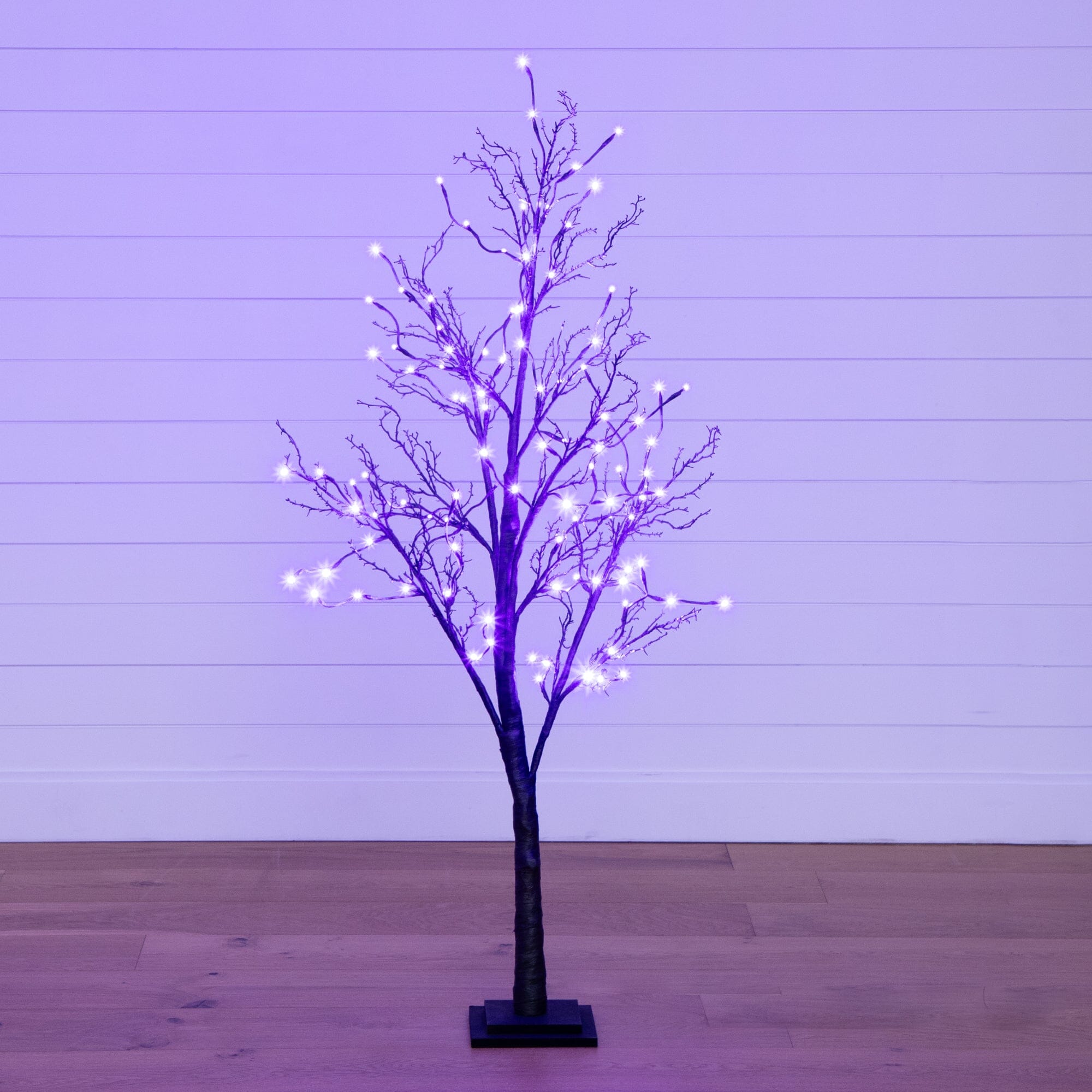 5’ Pre-Lit Halloween Deluxe Black Twig Artificial Tree with 102 Orange & Purple LED Lights