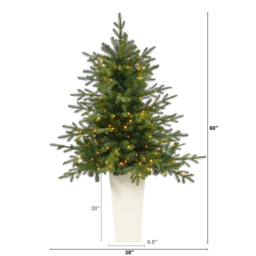 5’ Swedish Fir Artificial Christmas Tree with 160 Warm White LED Lights and 403 Bendable Branches in Tower Planter