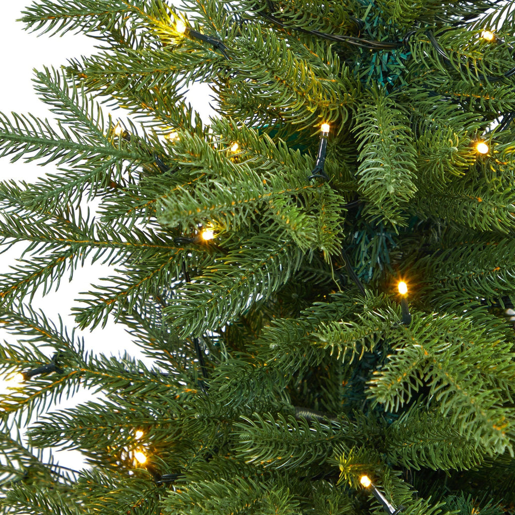 5’ Swedish Fir Artificial Christmas Tree with 160 Warm White LED Lights and 403 Bendable Branches in Tower Planter