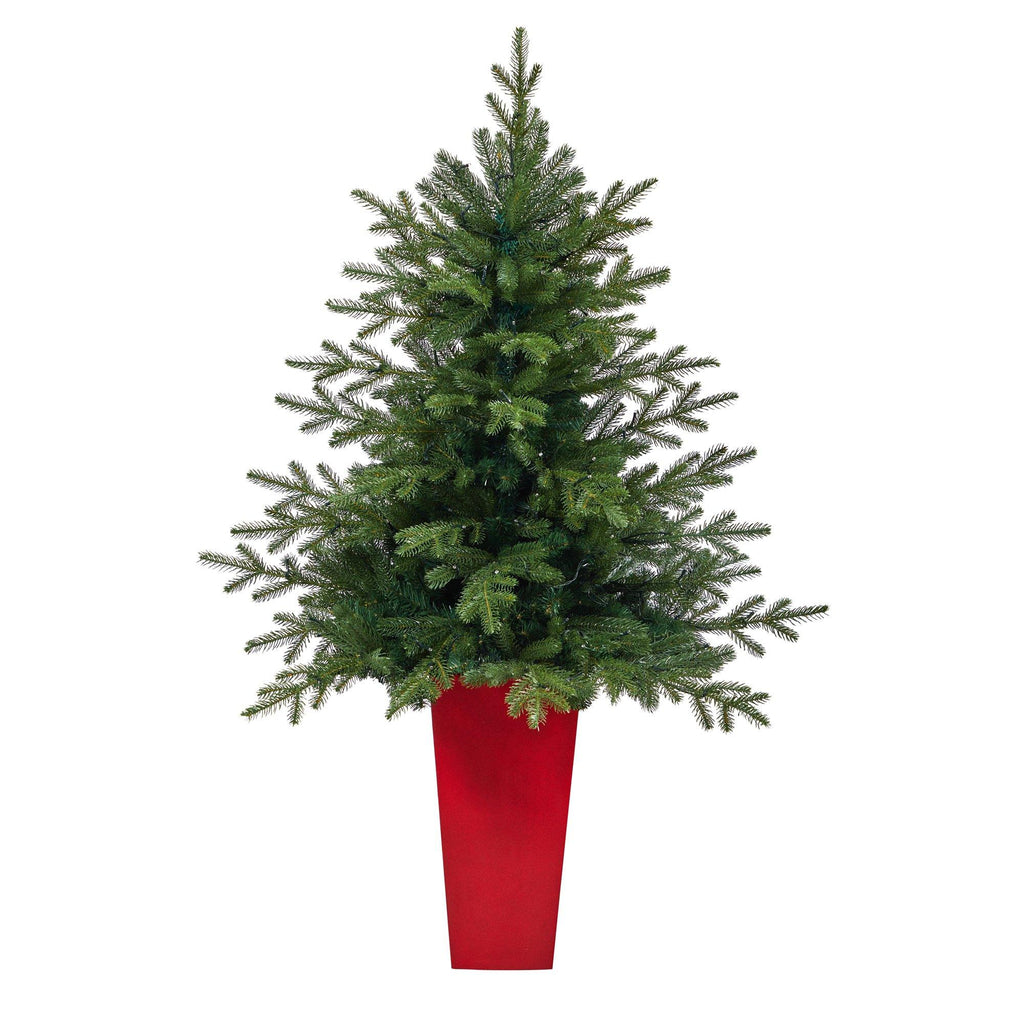 5’ Swedish Fir Artificial Christmas Tree with 160 Warm White LED Lights and 403 Bendable Branches in Tower Planter