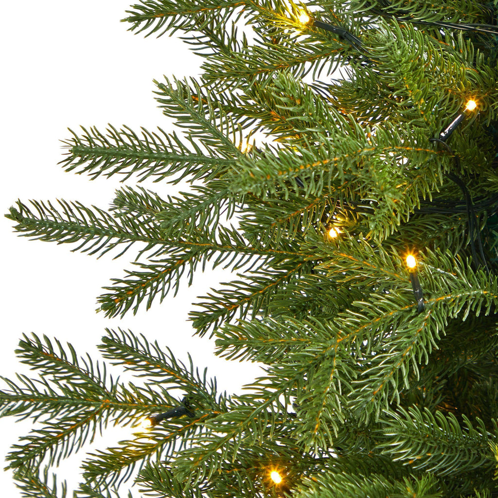 5’ Swedish Fir Artificial Christmas Tree with 160 Warm White LED Lights and 403 Bendable Branches in Tower Planter