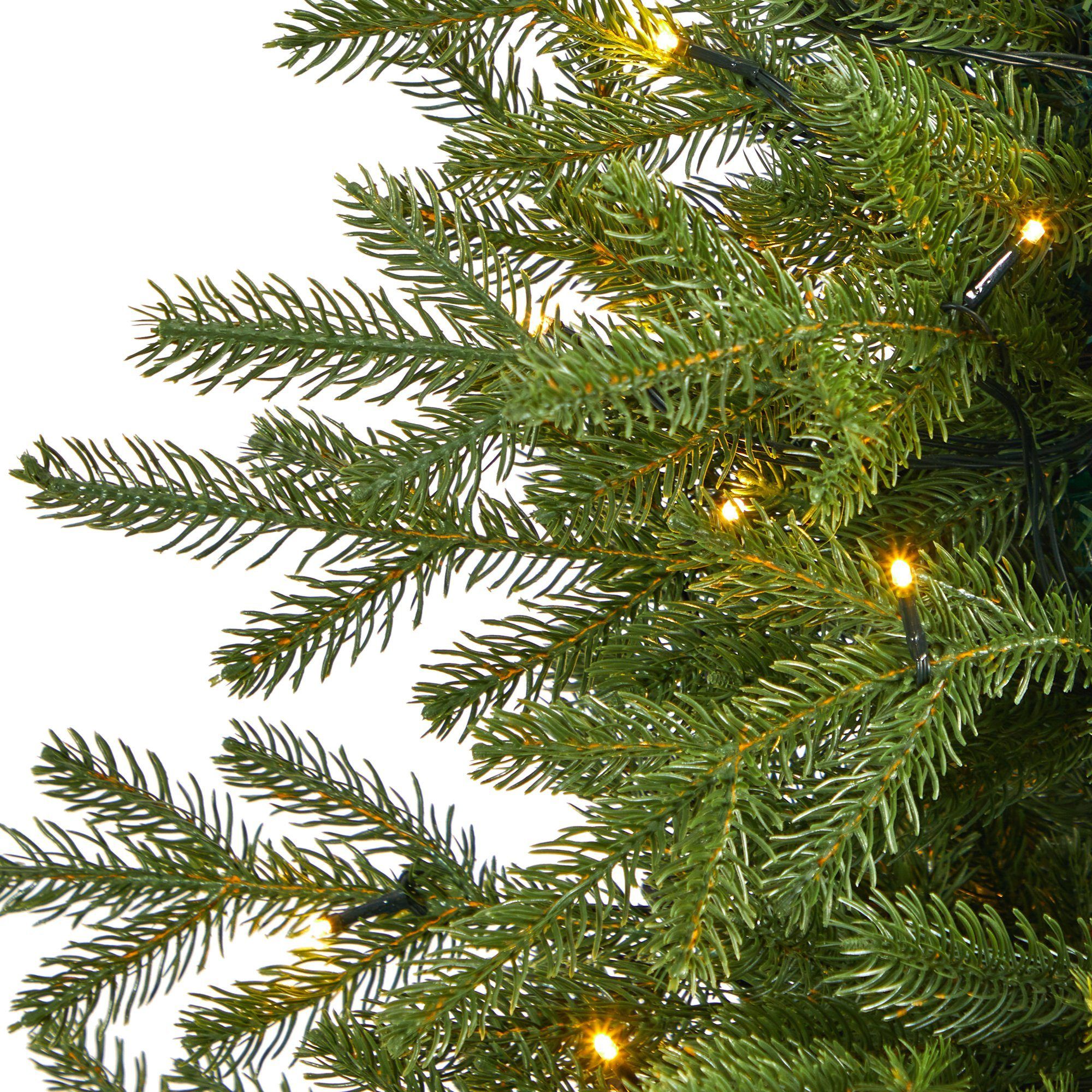 5’ Swedish Fir Artificial Christmas Tree with 160 Warm White LED Lights and 403 Bendable Branches in Tower Planter