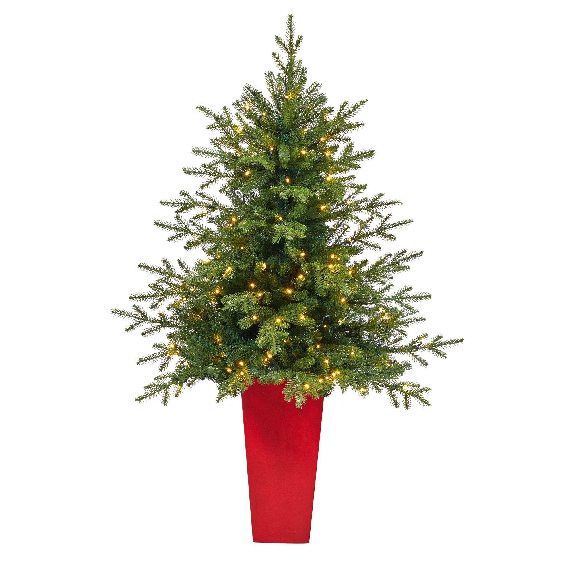 5’ Swedish Fir Artificial Christmas Tree with 160 Warm White LED Lights and 403 Bendable Branches in Tower Planter