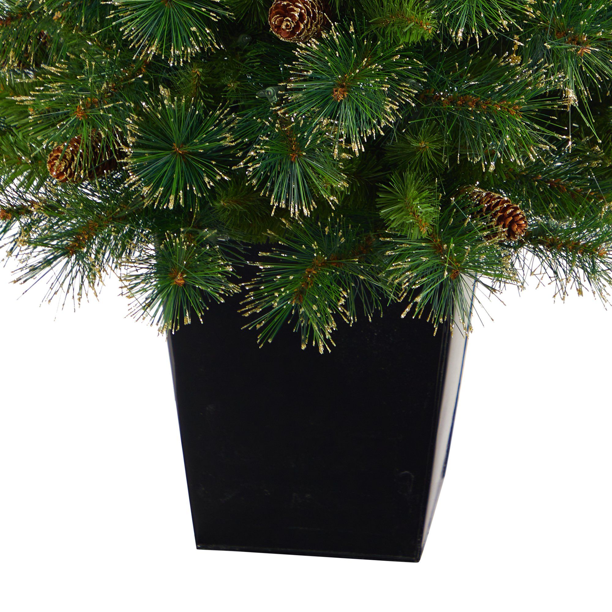 50” Golden Tip Washington Pine Artificial Christmas Tree with 100 Clear Lights, Pine Cones and 336 Bendable Branches in Black Metal Planter