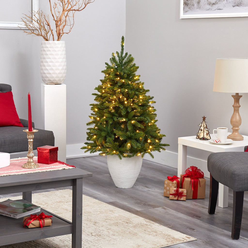 50” Sierra Spruce “Natural Look” Artificial Christmas Tree with 150 Clear LED Lights in White Planter