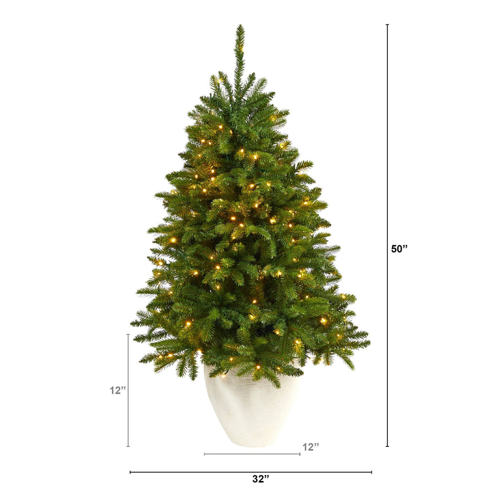 50” Sierra Spruce “Natural Look” Artificial Christmas Tree with 150 Clear LED Lights in White Planter