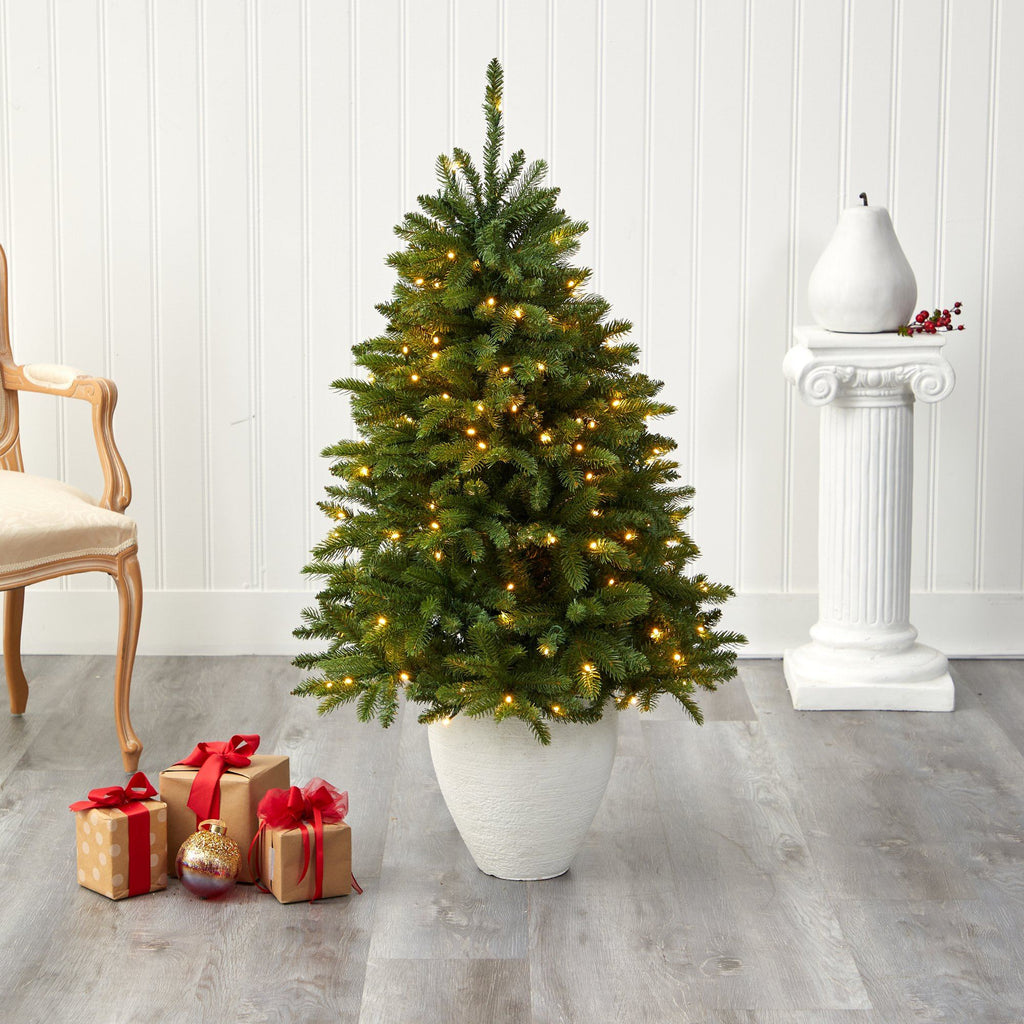50” Sierra Spruce “Natural Look” Artificial Christmas Tree with 150 Clear LED Lights in White Planter