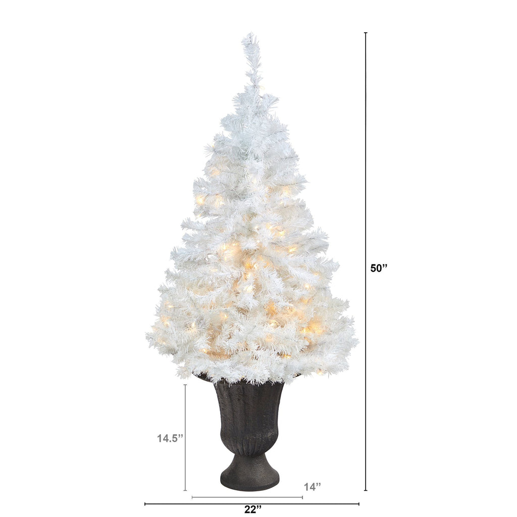 50” White Artificial Christmas Tree with 100 Clear LED Lights in Charcoal Planter
