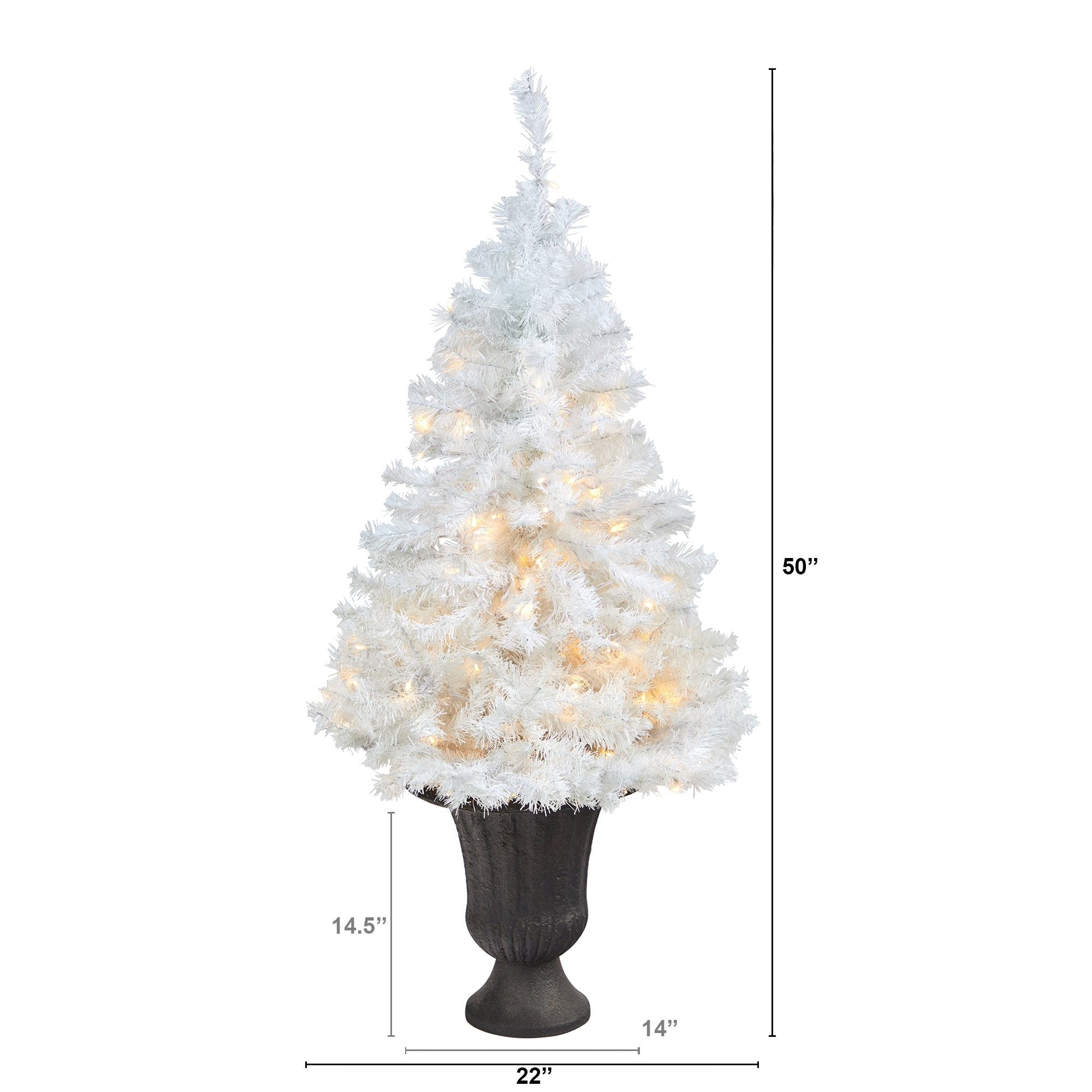50” White Artificial Christmas Tree with 100 Clear LED Lights in Charcoal Planter
