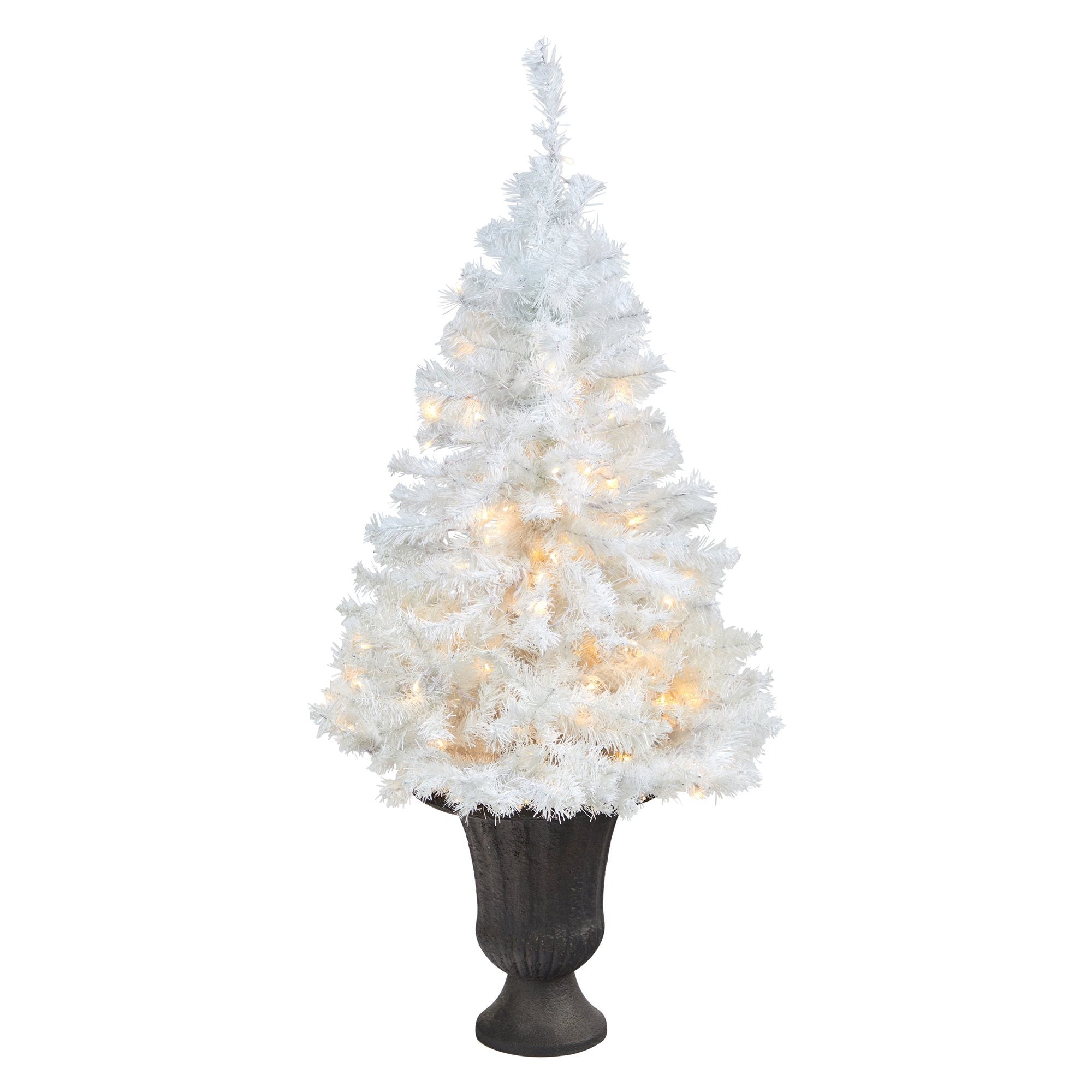 50” White Artificial Christmas Tree with 100 Clear LED Lights in Charcoal Planter