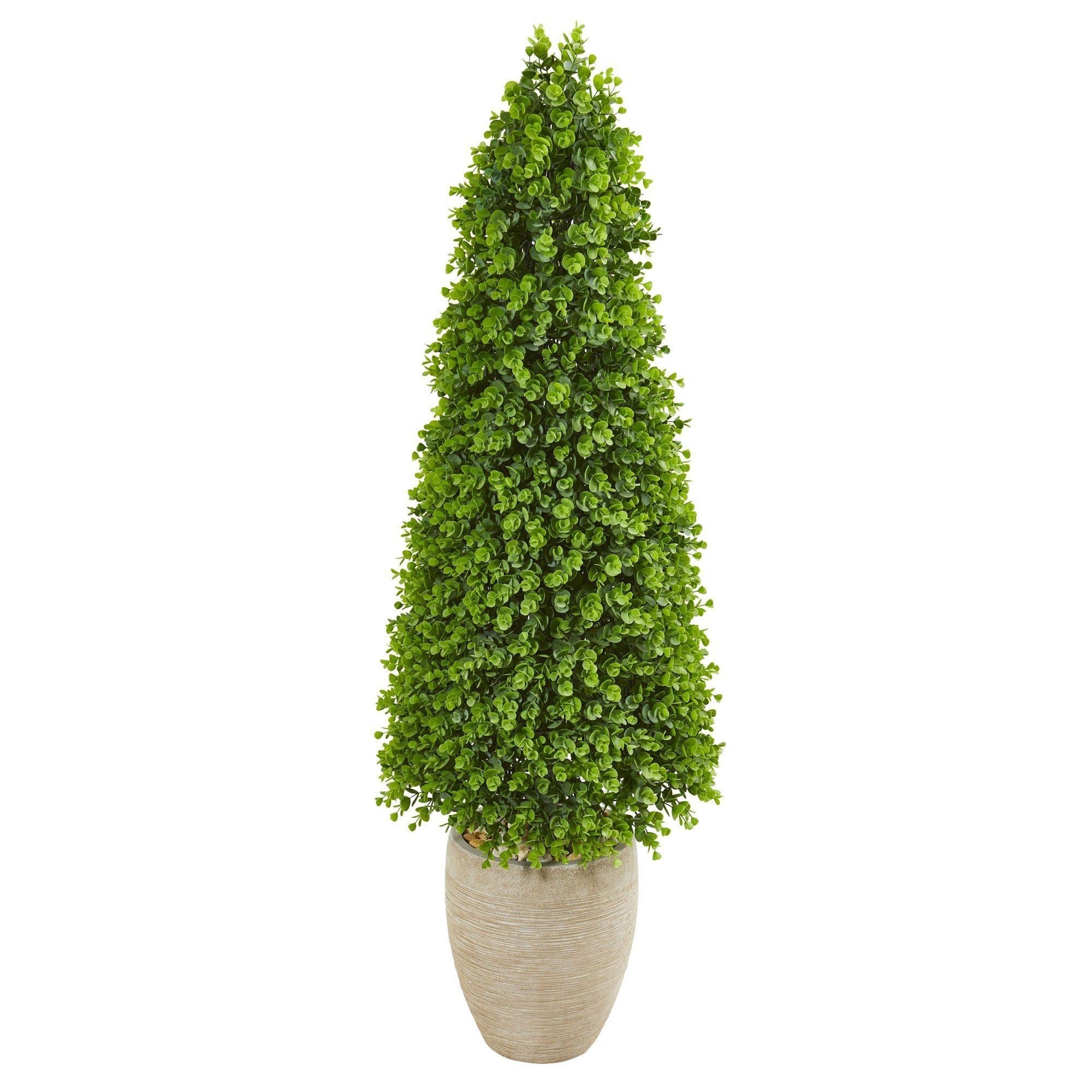 52” Eucalyptus Topiary Artificial Tree in Sand Colored Planter (Indoor/Outdoor)