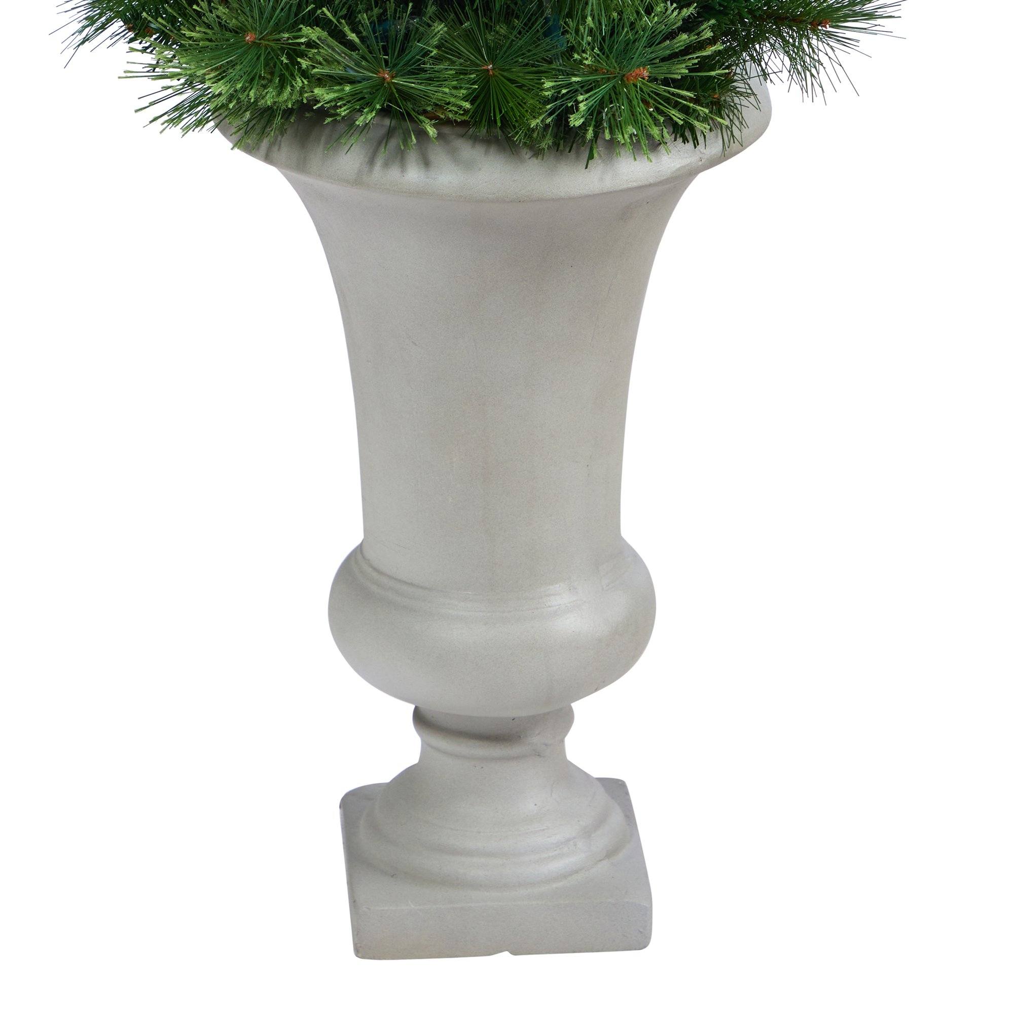 52” Green Pencil Artificial Christmas Tree with 100 Clear (Multifunction) LED Lights and 140 Bendable Branches in Sand Colored Urn