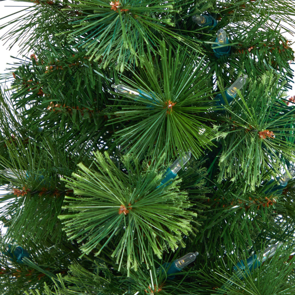 52” Green Pencil Artificial Christmas Tree with 100 Clear (Multifunction) LED Lights and 140 Bendable Branches in Sand Colored Urn