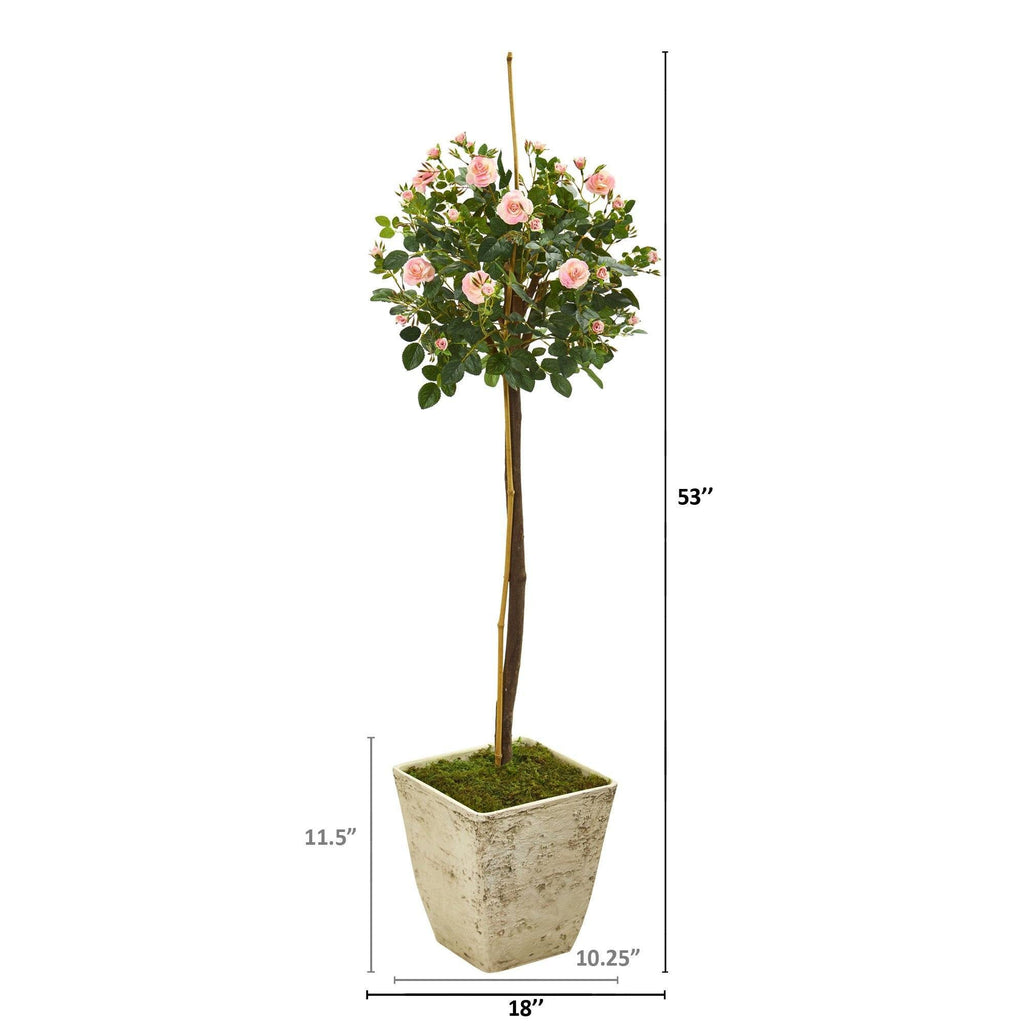 53” Rose Topiary Artificial Tree in Country White Planter