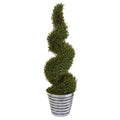 53” Rosemary Spiral Topiary Artificial Tree in Decorative Tin Bucket (Indoor/Outdoor)