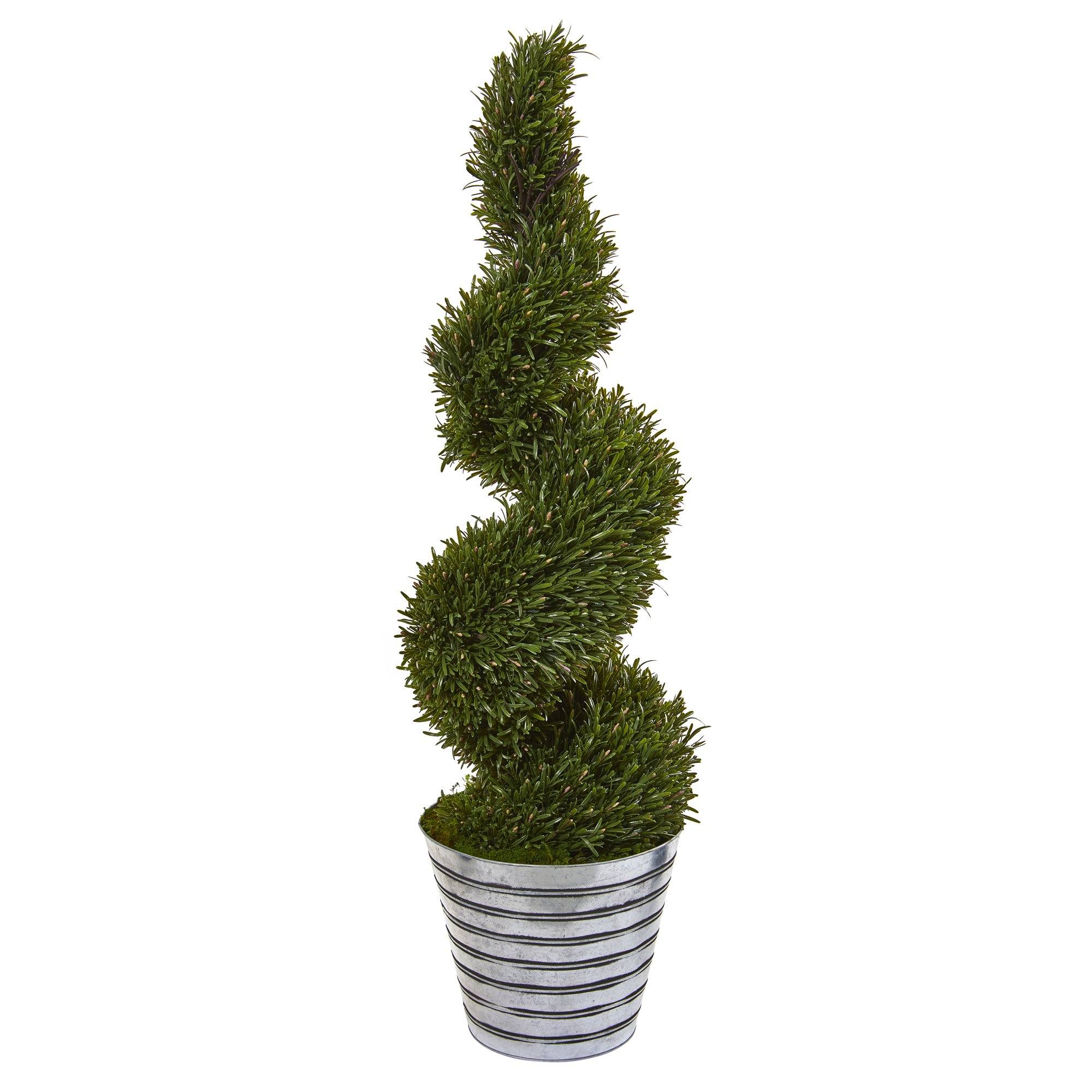 53” Rosemary Spiral Topiary Artificial Tree in Decorative Tin Bucket (Indoor/Outdoor)