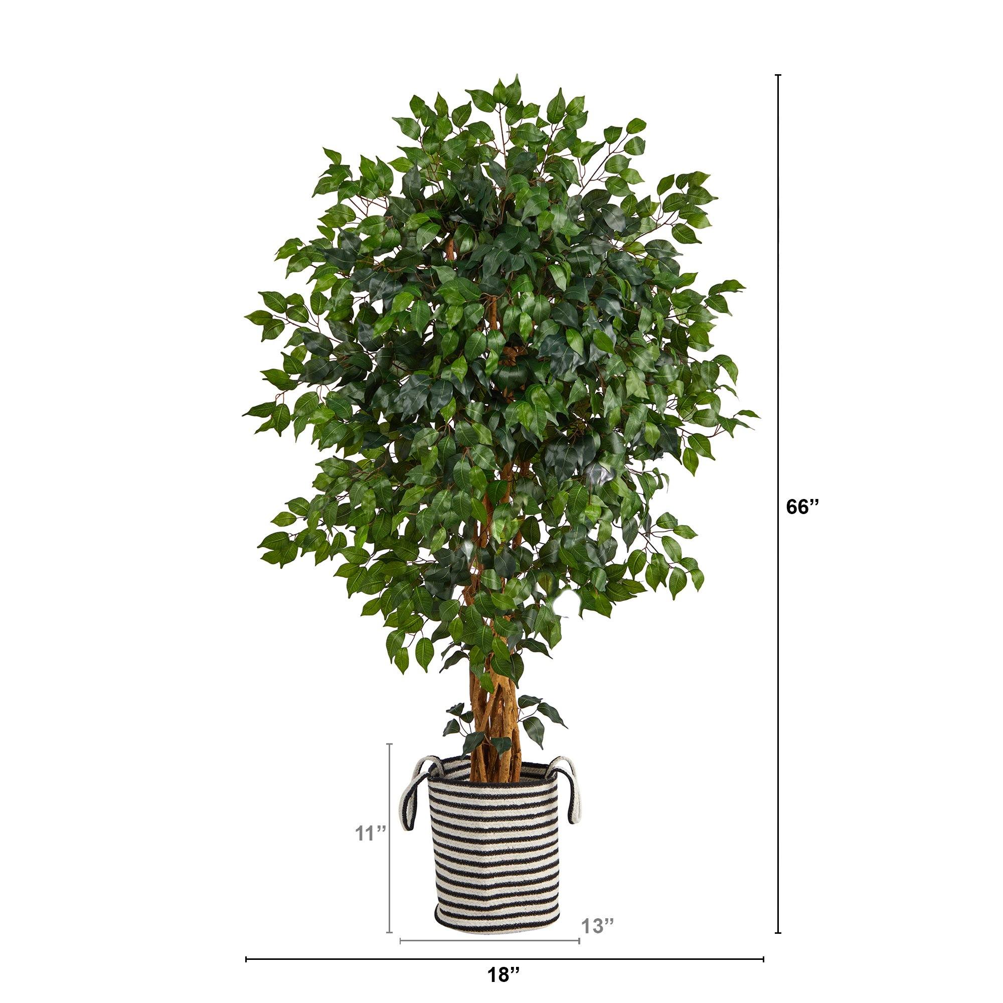 5.5’ Palace Ficus Artificial Tree in Handmade Black and White Natural Jute and Cotton Planter